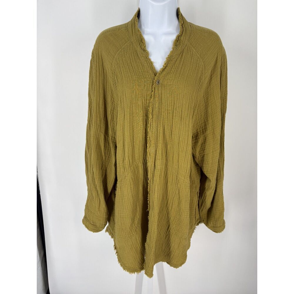 Mustard Gauze Button Front Tunic Top | Boho Lightweight Long Sleeve Blouse